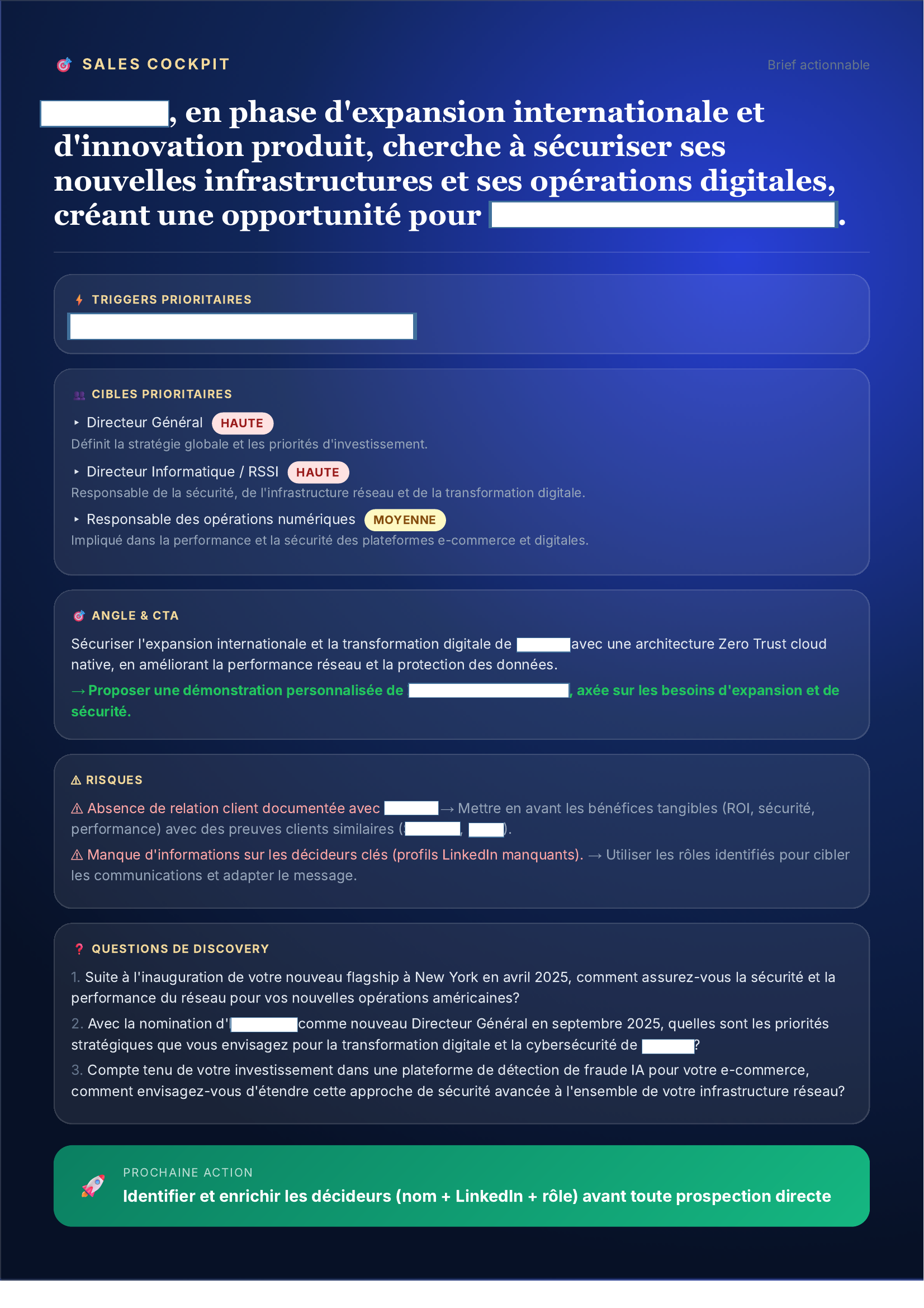 Aperçu PDF original du Sales Cockpit de la fiche entreprise Lacoste anonymisée ThinkTarget